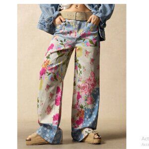 New 2026 Floral Wide Straight Leg Jeans XL 14